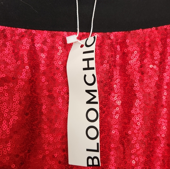 BloomChic Christmas Sequin Patchwork Fuzzy Trim Skirt - Picture 8 of 10